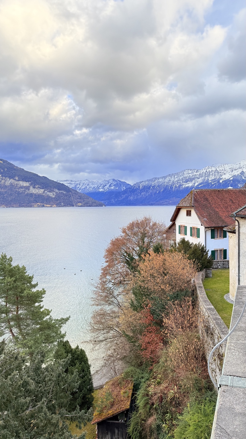 Lake Thun and mountains at Spiez, photographed by Libby