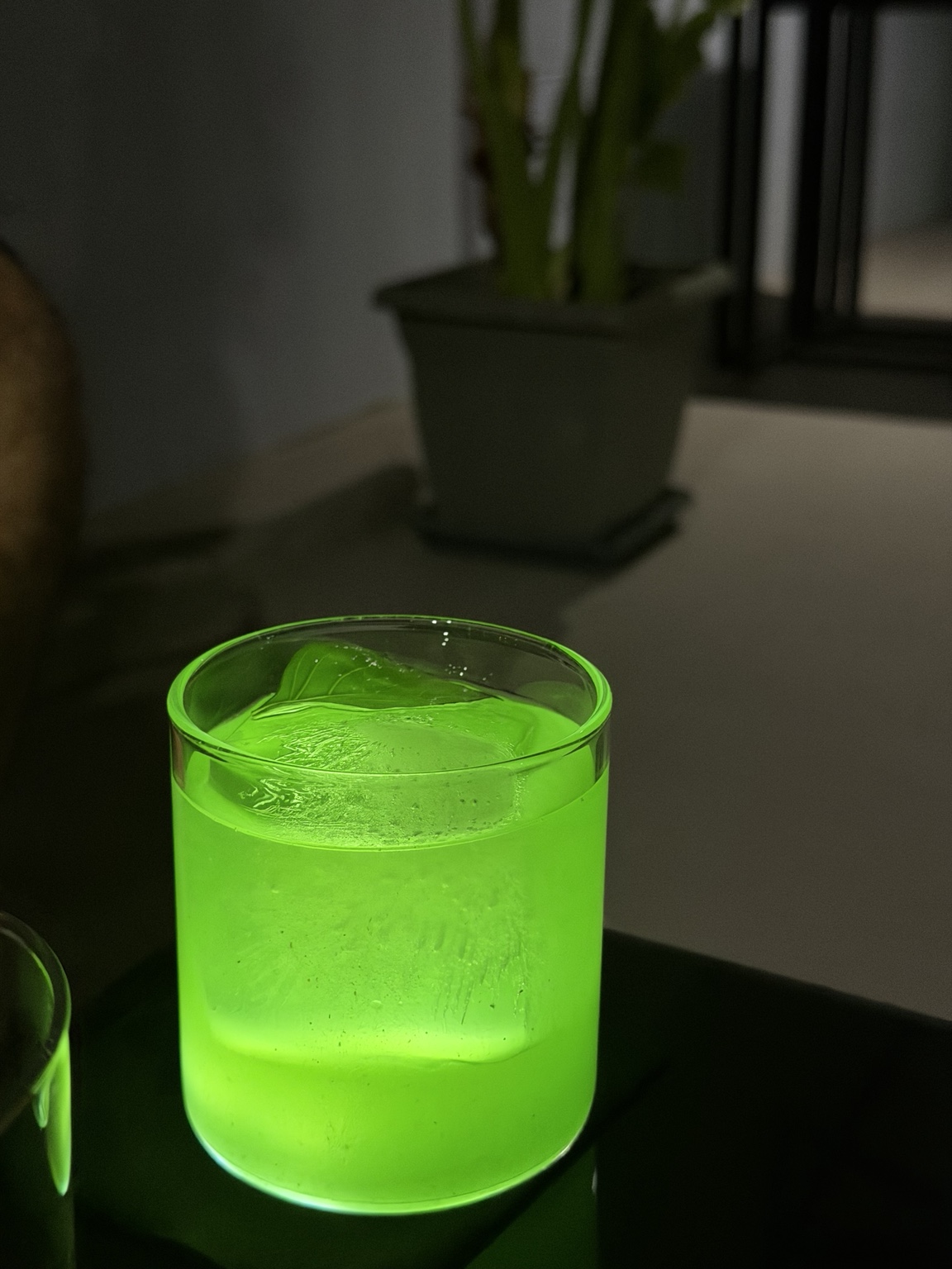 The glowing green Seduction cocktail at Funky Garden in Sidari, Corfu