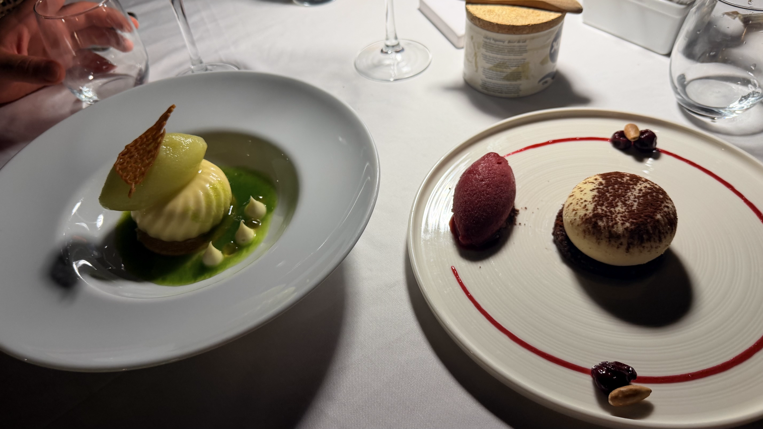 The Tiramisu and Yogurt-Chamomile desserts at The White House in Kalami, Corfu